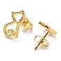 Vacuum Plating 304 Stainless Steel Stud Earring for Women, Hollow Cat
