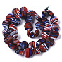 Handmade Frosted Lampwork Beads Strands, Stripe Beads, Flat Round