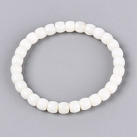Natural Hetian Jade Barrel Beaded Stretch Bracelets