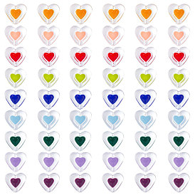 54 шт 9 стиль прозрачные акриловые бусины, с эмалью, сердце