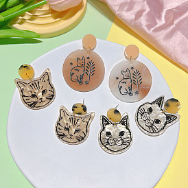 Geometric cartoon cat design sense acrylic earrings female cute geometric round fashion trend earrings