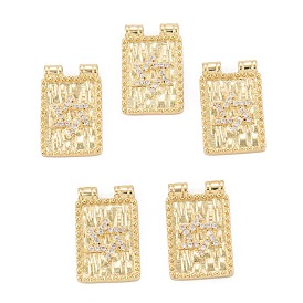 Brass Micro Pave Cubic Zirconia Pendant, Long-Lasting Plated, Rectangle with Star