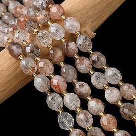 Нити бусин из натурального медного рутилированного кварца, граненые, рис, с бисером