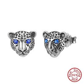 925 Sterling Silver Micro Pave Cubic Zirconia Stud Earrings, Leopard