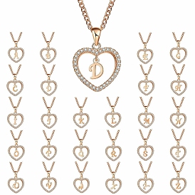 Crystal Rhinestone Heart with Initial Letter Pendant Necklace, Rose Gold Alloy Jewelry for Women