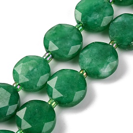 Dyed Natural White Jade Beads Strands, with Seed Beads, Faceted Hexagonal Cut, Flat Round