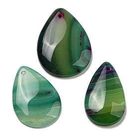 Natural Striped Agate/Banded Agate Pendants, Teardrop Charms, Dyed & Heated