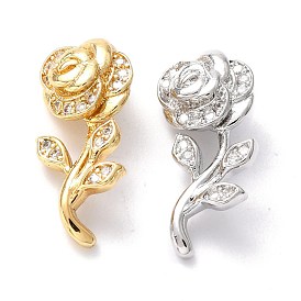 Brass Micro Pave Clear Cubic Zirconia Pendants, Cadmium Free & Lead Free, Rose Flower, for Valentine's Day