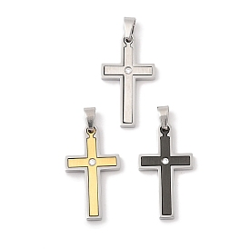 304 Stainless Steel Pendants, with Rhinestone, Cross Charm