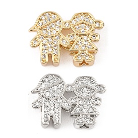 Brass Micro Pave Cubic Zirconia Slide Charms, Long-Lasting Plated, Human