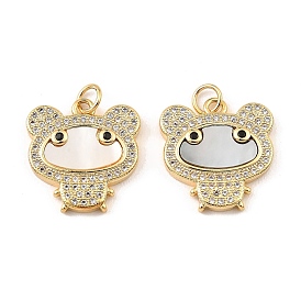 Brass Cubic Zirconia with Shell Pendants, Long-Lasting Plated, Lead Free & Cadmium Free, Bear