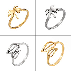 Fashion leaf ring female niche personality coconut tree opening ring Sen hand jewelry