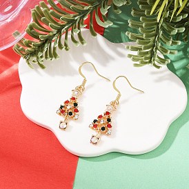 Серьги с подвесками из сплава на рождественскую тематику со стразами, золотые