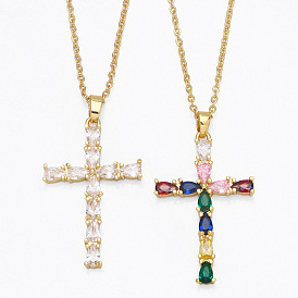 Vintage Minimalist Cross Necklace with Zirconia Stones for Men and Women - NKB128
