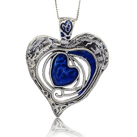 Antique Silver Tone Alloy Enamel Heart Big Pendants, 77x63x2mm, Hole: 8x11mm