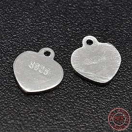 925 Sterling Silver Heart Charms, with S925 Stamp, for Valentine Gifts