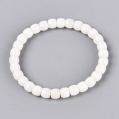 Natural Hetian Jade Barrel Beaded Stretch Bracelets