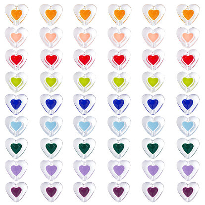 54 шт 9 стиль прозрачные акриловые бусины, с эмалью, сердце