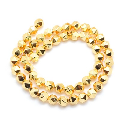 Electroplate Non-magnetic Synthetic Hematite Beads Strands, Star Cut Round Beads, Grade AA, Long-Lasting Plated, Faceted