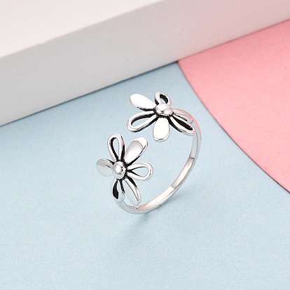 925 открытые кольца-манжеты из стерлингового серебра для женщин, цветок, с печатью s925