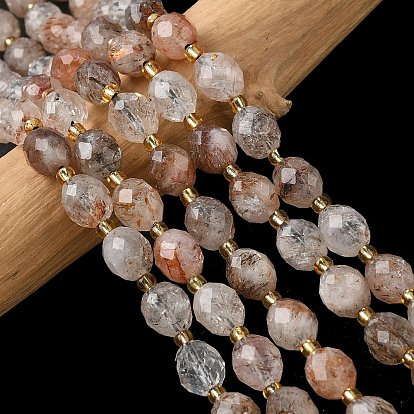 Нити бусин из натурального медного рутилированного кварца, граненые, рис, с бисером