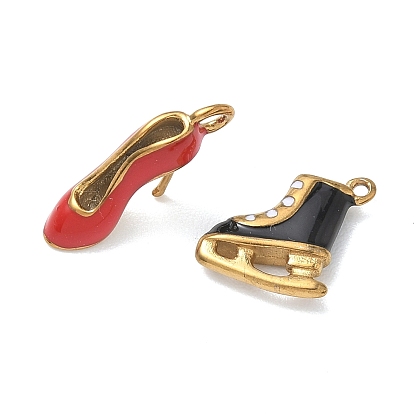 304 Stainless Steel Enamel Pendants, Shoes Charms, Ion Plating(IP), Real 18K Gold Plated