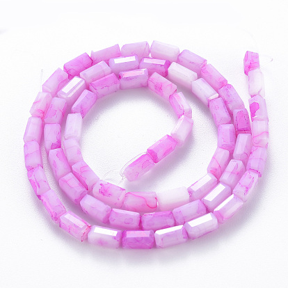 Opaque Baking Painted Crackle Glass Beads Strands, Cuboid, Faceted