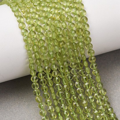 Natural Peridot Beads Strands, Flat Round, Faceted