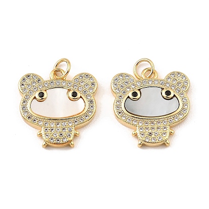 Brass Cubic Zirconia with Shell Pendants, Long-Lasting Plated, Lead Free & Cadmium Free, Bear
