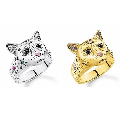 Colorful Rhinestone Lion with Star Finger Ring, Alloy Jewelry for Women