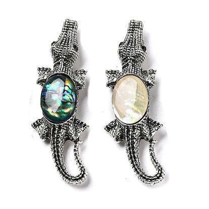 Dual-use Items Alloy Crocodile Brooch, with Natural Paua Shell, Antique Silver