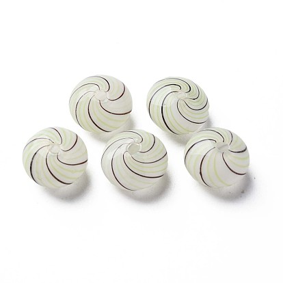 Handmade Blown Glass Globe Beads, Stripe Pattern, Flat Round