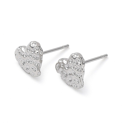 Brass Stud Earrings, Textured Heart