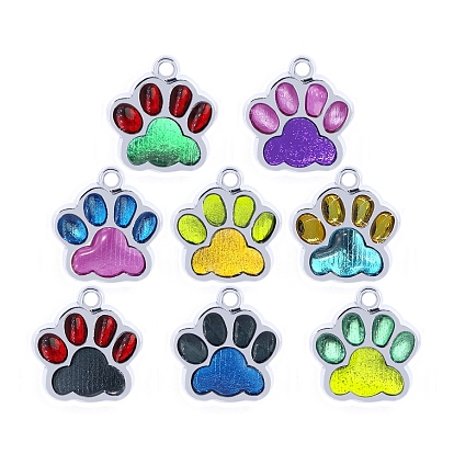 Zinc Alloy Enamel Pendants, Paw, Cadmium Free & Lead Free, Dog Paw Prints, Platinum