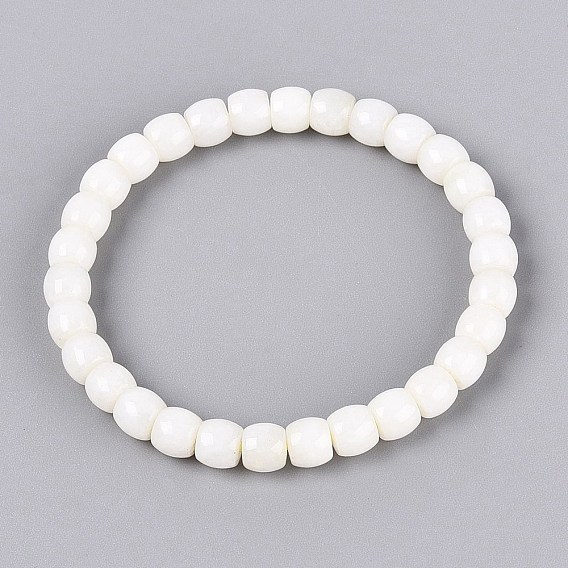 Natural Hetian Jade Barrel Beaded Stretch Bracelets