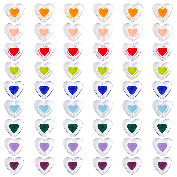 54 шт 9 стиль прозрачные акриловые бусины, с эмалью, сердце