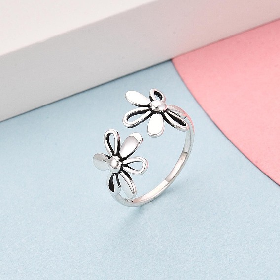 925 открытые кольца-манжеты из стерлингового серебра для женщин, цветок, с печатью s925