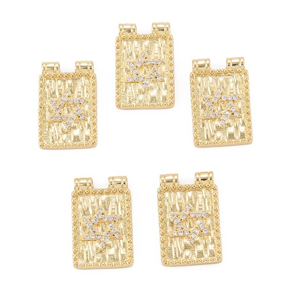 Brass Micro Pave Cubic Zirconia Pendant, Long-Lasting Plated, Rectangle with Star