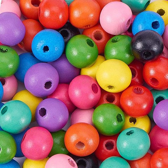 Деревянные бусины, окрашенные, круглые