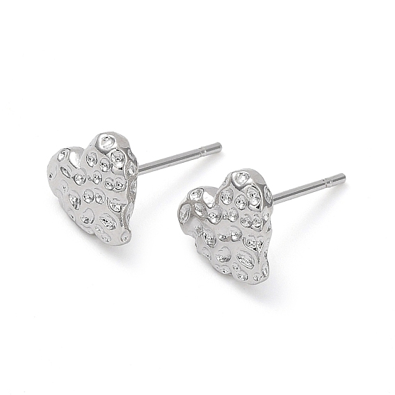 Brass Stud Earrings, Textured Heart