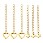 6Pcs 3 Style 304 Stainless Steel Chain Extender, Curb Chain, with Charms, Flower, Hollow Heart