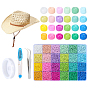 DIY Straw Cowboy Hat Making Kits, include Stainless Steel U Shaped Scissors & Tweezers, 24 Grids Glass Seed Beads, Elastic Crystal Thread