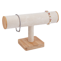 Velvet T Bar Bracelet Display Stands, with Wood Base, for Bracelet Organizer Holder