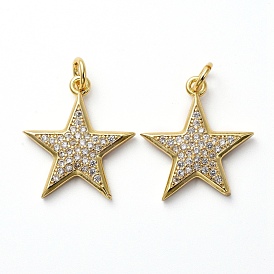 Латунные микро проложить кубического циркония подвески, с прыжковых колец, звезда, золотые