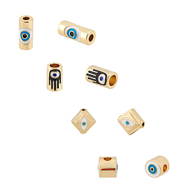 8Pcs 4 Styles Brass Enamel Beads, Mixed Shapes with Eye