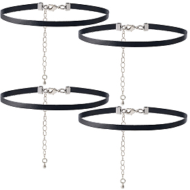 4шт. кожаные чокеры, с латунными карабин-лобстерами , платина