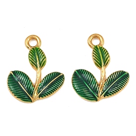 304 Pendentifs en acier inoxydable émaillé vert, charmes de feuilles, placage ionique (ip)