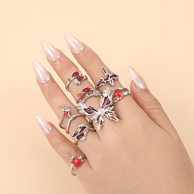 8Pcs Alloy Rhinestone Cuff Rings, Enamel Style