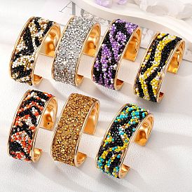 Bohemian Ethnic Style Colorful Stone Bracelet with Rhinestone and Metal Cuff