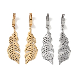 Feather 304 Stainless Steel Dangle Earrings, Hoop Earrings for Women